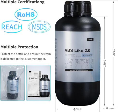 ABS Like 3D Printer Resin2.0, 405nm UV Curing 3D Printing Liquid Standard Photopolymer Resin for LCD DLP Resin 3D Printers Non-Brittle High Precision Enhanced Strength and Toughness in Saudi Arabia
