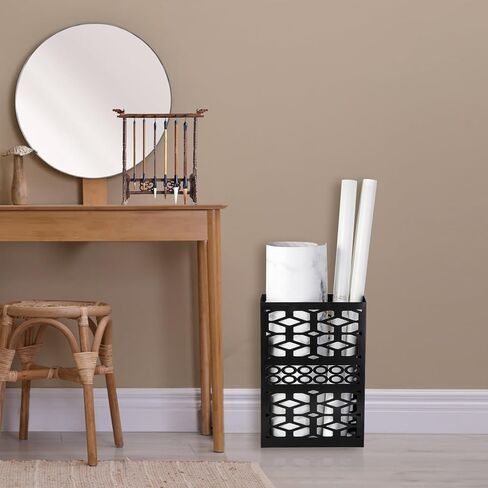 حامل مظلة معدني من ZENFUN مع خطافين، حامل مظلة للمدخل، منظم مظلة مستطيل، صندوق تخزين رف المظلة قائم بذاته للمنزل والمكتب والفندق، أسود، 11 × 4.7 × 15.7 بوصة in Kuwait