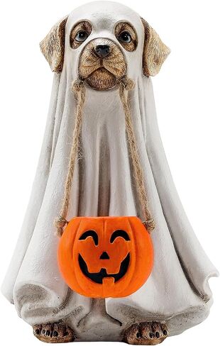 Tfro & Cile Halloween Decorations Indoor Ghost Dog Statue Holding Pumpkin Figurine Home Decor for Garden Porch in Saudi Arabia
