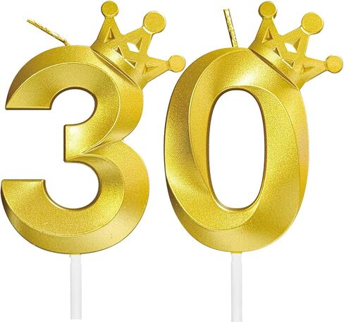 30th Birthday Candles for Cake 3D Crown Design Number 30 Topper Decorations for Celebrations (Gold-3D-Crown-30, 3D-Crown) in Saudi Arabia