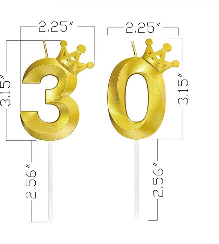 30th Birthday Candles for Cake 3D Crown Design Number 30 Topper Decorations for Celebrations (Gold-3D-Crown-30, 3D-Crown) in Saudi Arabia
