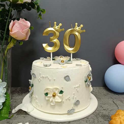 30th Birthday Candles for Cake 3D Crown Design Number 30 Topper Decorations for Celebrations (Gold-3D-Crown-30, 3D-Crown) in Saudi Arabia