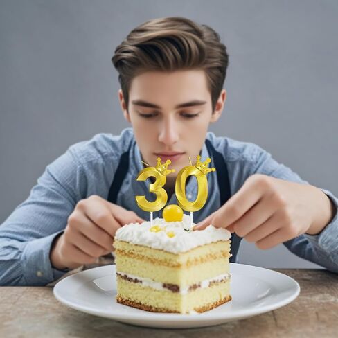 30th Birthday Candles for Cake 3D Crown Design Number 30 Topper Decorations for Celebrations (Gold-3D-Crown-30, 3D-Crown) in Saudi Arabia