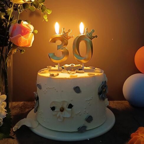30th Birthday Candles for Cake 3D Crown Design Number 30 Topper Decorations for Celebrations (Gold-3D-Crown-30, 3D-Crown) in Saudi Arabia