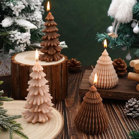 Whaline 4Pcs Christmas Scented Candle Set Origami Coniferous Christmas Tree Candles Brown Colors Xmas Wax Candles for Winter Holiday Room Table Decor Gifts Supplies in Saudi Arabia