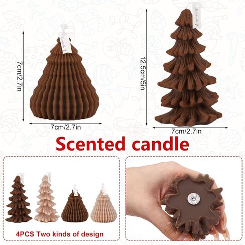 Whaline 4Pcs Christmas Scented Candle Set Origami Coniferous Christmas Tree Candles Brown Colors Xmas Wax Candles for Winter Holiday Room Table Decor Gifts Supplies in Saudi Arabia