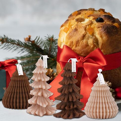Whaline 4Pcs Christmas Scented Candle Set Origami Coniferous Christmas Tree Candles Brown Colors Xmas Wax Candles for Winter Holiday Room Table Decor Gifts Supplies in Saudi Arabia