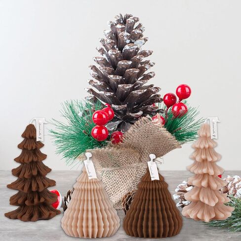 Whaline 4Pcs Christmas Scented Candle Set Origami Coniferous Christmas Tree Candles Brown Colors Xmas Wax Candles for Winter Holiday Room Table Decor Gifts Supplies in Saudi Arabia