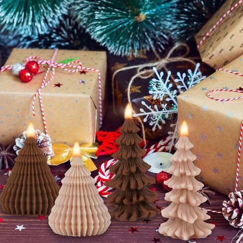 Whaline 4Pcs Christmas Scented Candle Set Origami Coniferous Christmas Tree Candles Brown Colors Xmas Wax Candles for Winter Holiday Room Table Decor Gifts Supplies in Saudi Arabia