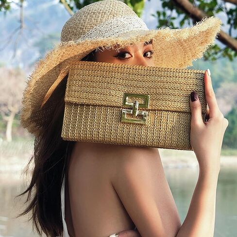 Liadreem Straw Clutch Purse for Women Wicker Rattan Cluth Evening Handbag Beach Shoulder Bag for Vacation, Wedding, Colorful in Saudi Arabia