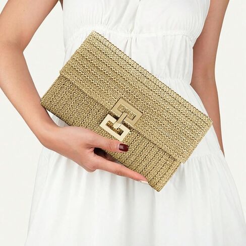 Liadreem Straw Clutch Purse for Women Wicker Rattan Cluth Evening Handbag Beach Shoulder Bag for Vacation, Wedding, Colorful in Saudi Arabia