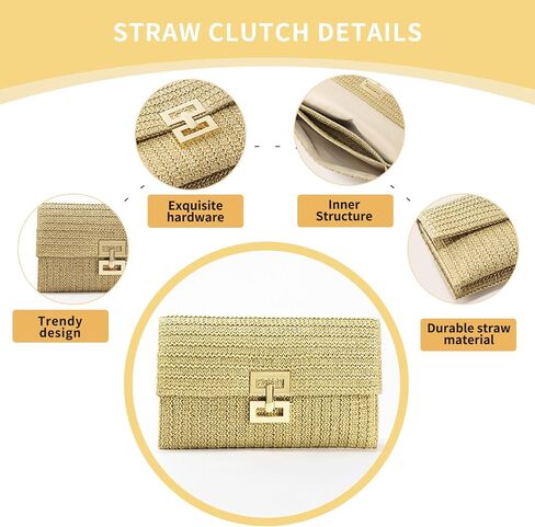 Liadreem Straw Clutch Purse for Women Wicker Rattan Cluth Evening Handbag Beach Shoulder Bag for Vacation, Wedding, Colorful in Saudi Arabia