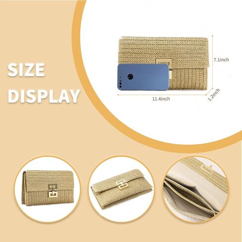 Liadreem Straw Clutch Purse for Women Wicker Rattan Cluth Evening Handbag Beach Shoulder Bag for Vacation, Wedding, Colorful in Saudi Arabia