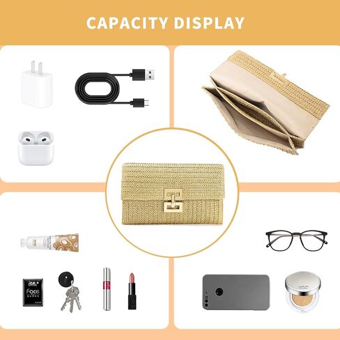 Liadreem Straw Clutch Purse for Women Wicker Rattan Cluth Evening Handbag Beach Shoulder Bag for Vacation, Wedding, Colorful in Saudi Arabia