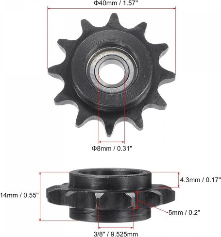 uxcell Chain Idler Sprocket, 8mm Bore 3/8" Pitch 12 Tooth Tensioner, Black Oxide Finish C45 Carbon Steel with Insert Single Bearing for ISO 06B Chains in Saudi Arabia