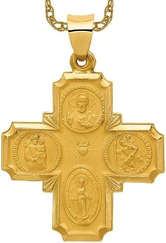14k Yellow Gold Four Way Medal Necklace Charm Pendant Religious Fine Jewelry For Women Gifts For Her in Kuwait