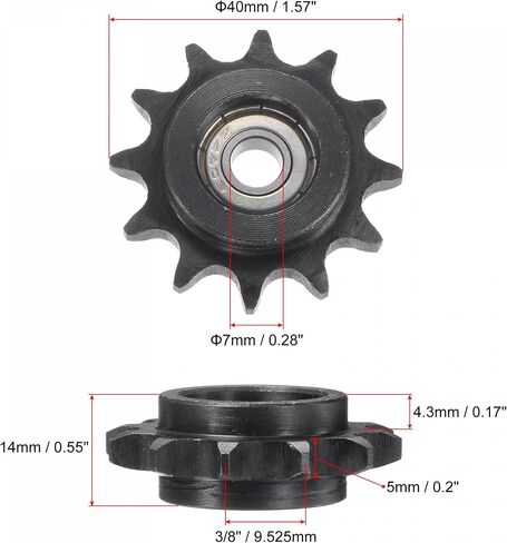 uxcell Chain Idler Sprocket, 8mm Bore 3/8" Pitch 12 Tooth Tensioner, Black Oxide Finish C45 Carbon Steel with Insert Single Bearing for ISO 06B Chains in Saudi Arabia