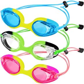 XDX Kids Swim Goggles, 3 Pack Swim Goggles with Adjust Bungee Strap, No Leaking Anti Fog Kids Goggles for Boys Girls Age 3-14
