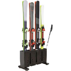 Heavy Duty Metal Ski Storage Rack, 8 Pair Freestanding Steel Ski Holder, Floor Stand Ski Organizer Rack, Snowboard Floor Stand Organizer for Garage and Home