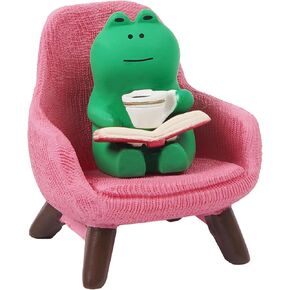 Miniature Frog Figurine Desk Decor, Cute Frog Statue, Mini Frog Garden Decor Resin, Funny Frog Figure Decorations Fairy Garden Accessories Gifts for Home,Office,Room Ornament(Pink Coffee)
