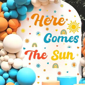 Here Comes The Sun Backdrop Decals Gender Reveal Party Decals for Arch Balloon Baby Shower Backdrop Stickers Welcome Oh Baby Sign Decals Boy Or Girl First Birthday Arch Stickers