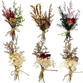 CROISSANT Mini Dried Flower Bouquet 6PCS, Mixed Natural Mini Dried Flowers Bundles,Dried Flower Mixed Bouquet Suitable for Handmade DIY Greeting Card Decoration,Multi-Purpose Craft Mini Flowers