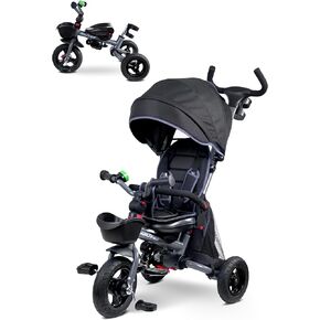 7-in-1 Toddler Tricycle for 18 Months to 5 Years, Tricycle for Toddlers with Rotatable Seat, Tricycle Stroller with All-Terrian Rubber Tire, Double Brake, Adjustable Push Handle, Pink