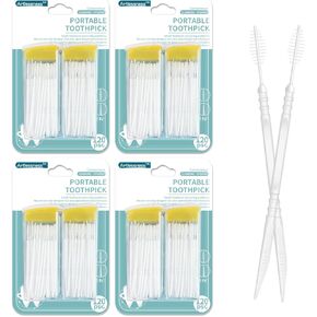 Dual Purpose Toothpick，2-in-1 Dual Purpose Adult Toothpick Interdental Brush,Easily removes Plaque and Food Debris with 120 per Box in Two Carrying Cases. 4 Boxes = 480 pcs.