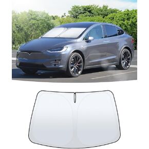Windshield Sunshade Folding Blocks UV Rays Sun Visor Protector, Folding Front Window Sunshade Visor Compatible with Tesla Model X Windshield(2022-2024)