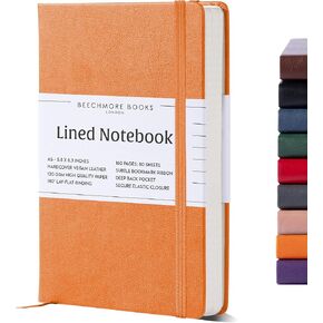 BEECHMORE BOOKS Lined Journal Notebook, 5.8 x 8.3 inch, A5 160 Lined Pages, Hardcover Leather Journals for Women, Men, Writing and Notebooks for Work - 120 GSM Thick Paper, Gifts Box Included