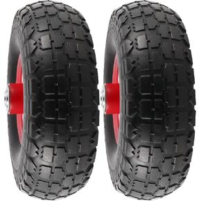 JEUIHAU 2 حزمة 10 بوصة عجلات الإطارات الحرة المسطحة، 4.10/3.50-4 الإطارات والعجلات، عجلات الإطارات المطاطية الصلبة الثقيلة إطارات عربة المرافق مع ثقب محامل 5/8 بوصة للعربة، شاحنة اليد، عربة الحديقة، أسود in Kuwait