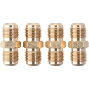 4 PCS Brass Tube Coupler, Brass Pipe Fittings, 3/8" Male Flare x 3/8 Inch Male Flare,Pipe Connector Union Gas Adapter