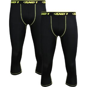 AND1 Men's Compression Leggings - 2 Pack Performance Compression Pants for Men Moisture Wicking Active Workout Tights (S-XL)