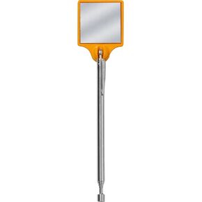 MAG-MATE 301G240HVO High-Visibility Telescoping Rectangular Stainless Steel Inspection Mirror, 2" x 2" Telescoping Mirror with Collapsible Brass Shaft, 28" Extended Length, Orange Hivis