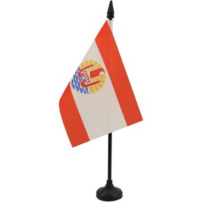 علم طاولة بولينيزيا الفرنسية من AZ FLAG مقاس 10.16 سم × 15.24 سم - علم مكتب بولينيزيا الفرنسية مقاس 15 × 10 سم - عصا وقاعدة بلاستيكية سوداء