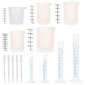 9 Pcs Plastic Graduated Cylinder and Beaker, Plastic Graduated Cylinder 10ml, 25ml, 50ml, 100ml and Plastic Beakers 30ml, 50ml, 100ml, 150ml, 250ml. (Small)