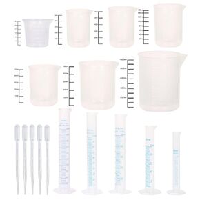 9 Pcs Plastic Graduated Cylinder and Beaker, Plastic Graduated Cylinder 10ml, 25ml, 50ml, 100ml and Plastic Beakers 30ml, 50ml, 100ml, 150ml, 250ml. (Small)