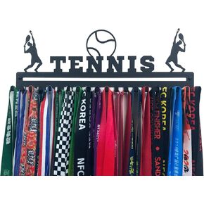 Metal Wall Mount 'Basketball' Sports Medal Hanger and Lanyard Ribbon Display Holder Rack with 20 Easy Hanging Hooks & Simple Install, Great Sports Gift for Kids (Boy) - Black