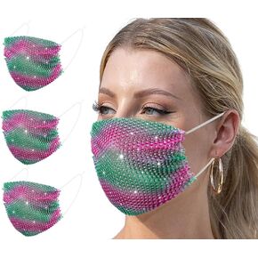 Auriviz Sparkly Rhinestone Mesh Face Mask Masquerade Mask for Women Glitter Face Mask Bling Face Mask Christmas Party
