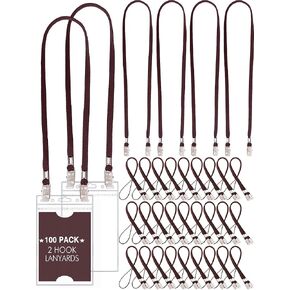 Patelai 100 Pack Double Clip Lanyards Face Mask Lanyards Twist Free 2 Hook Design Adjustable ID Badges Neck Straps for Card Keychain (Black)