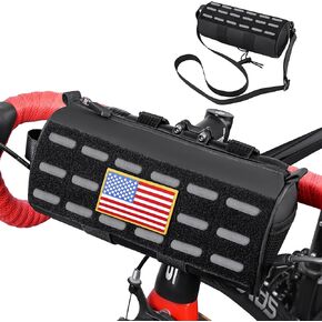 Bike Handlebar Bag Waterproof Bicycle Handlebar Roll Bag with Large Reflective Area and Molle System, Bike Front Pouch with Shoulder Strap Removable Straps for Cycling