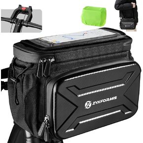 Bike Handlebar Bag with Touch Screen Phone Holder, 6L Large Water Resistant Bike Basket Front Bag with Handlebar Adapter, Reflective Bike Storage Pouch with Shoulder Strap for Bicycle and E-bike