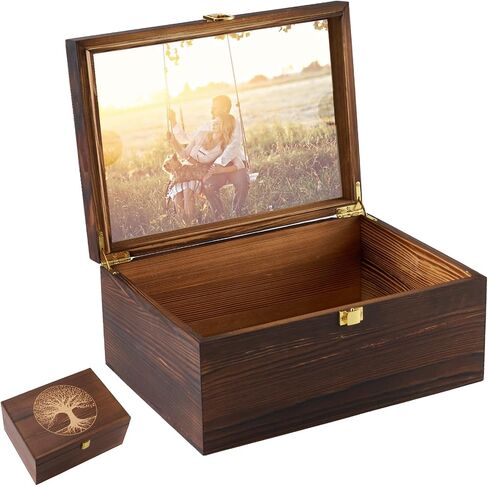 Tree of Life Larger Wooden Memory Keepsake Boxes With Hinged Lids and a photo frame inside the lid - Decorative Storage Box With a Hinge Lids For Picture Letter Time Capsule - 5.3“*8.6"*11.7“ in Saudi Arabia