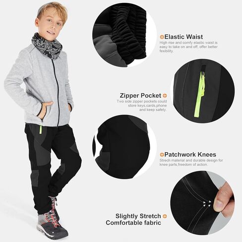 أطفال بنين بنات المشي لمسافات طويلة الثلوج السراويل التزلج للماء الشتاء الدافئة مرونة الخصر السراويل الصوف اصطف مع جيوب سستة in Kuwait