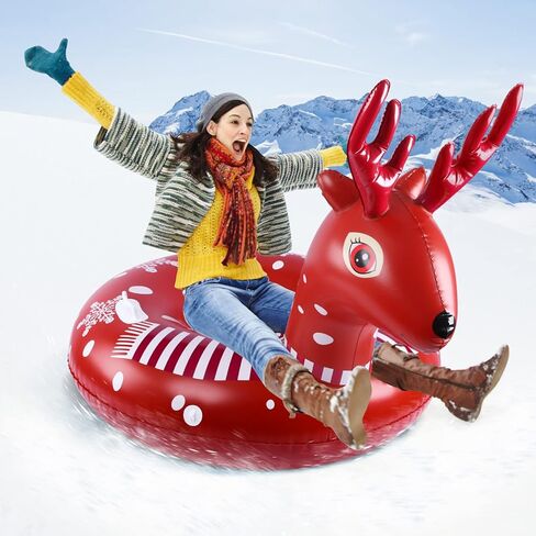 47" Giant Elk and Dinosaur Snow Tube Heavy Duty, Inflatable Snow Tube for Sledding with Sturdy Handles and Hard Bottom, Made of 2 Layers Thickened Material in Kuwait