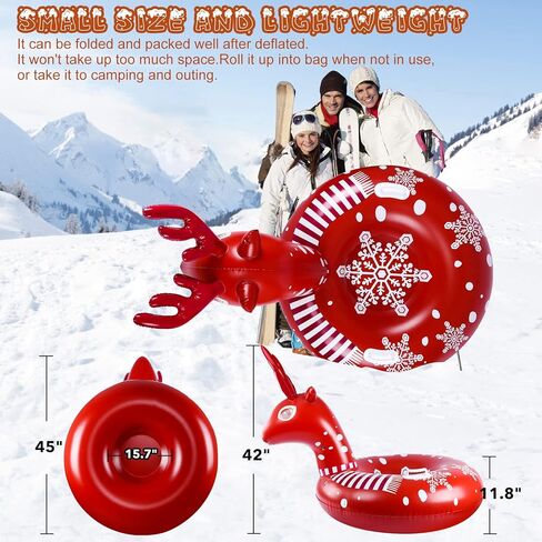 47" Giant Elk and Dinosaur Snow Tube Heavy Duty, Inflatable Snow Tube for Sledding with Sturdy Handles and Hard Bottom, Made of 2 Layers Thickened Material in Kuwait