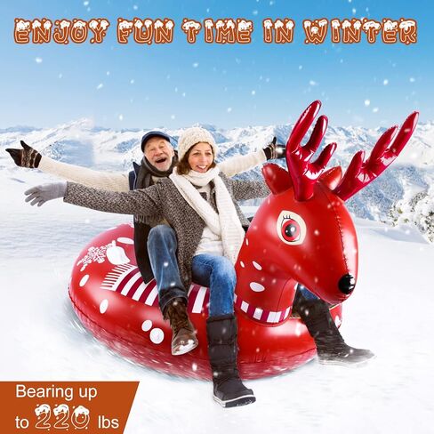 47" Giant Elk and Dinosaur Snow Tube Heavy Duty, Inflatable Snow Tube for Sledding with Sturdy Handles and Hard Bottom, Made of 2 Layers Thickened Material in Kuwait