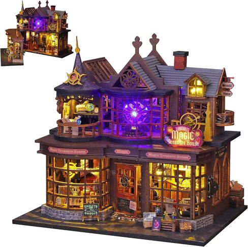 Miniature House Kit DIY Mini House Building Kit with LED Light, DIY Mini Dollhouse with Furniture Tiny Room Kit, 3D Wooden Puzzle Hobby Wooden Craft Diorama Gift for Adults (Holo Magic City) in Saudi Arabia