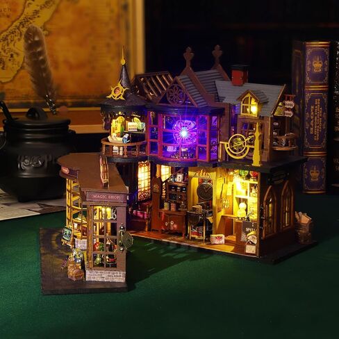 Miniature House Kit DIY Mini House Building Kit with LED Light, DIY Mini Dollhouse with Furniture Tiny Room Kit, 3D Wooden Puzzle Hobby Wooden Craft Diorama Gift for Adults (Holo Magic City) in Saudi Arabia