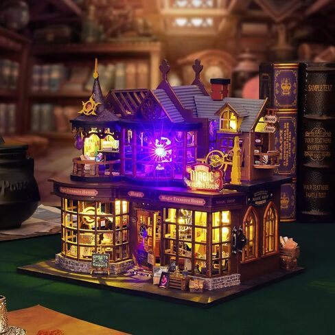Miniature House Kit DIY Mini House Building Kit with LED Light, DIY Mini Dollhouse with Furniture Tiny Room Kit, 3D Wooden Puzzle Hobby Wooden Craft Diorama Gift for Adults (Holo Magic City) in Saudi Arabia